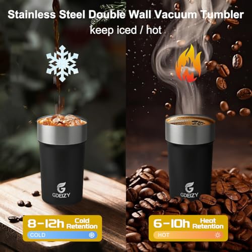 GDEIZY 17oz Insulated Travel Coffee Mug, Black Stainless Steel Tumbler