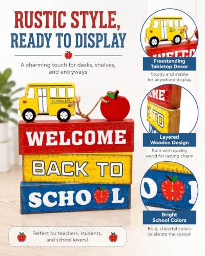 Welcome Back to School Rustic Wooden Block Sign Decor