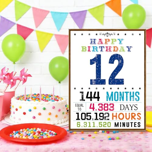 12th Birthday Card for Boys & Girls - HEJOYN QQ-202, 10.6x7.9 Inches