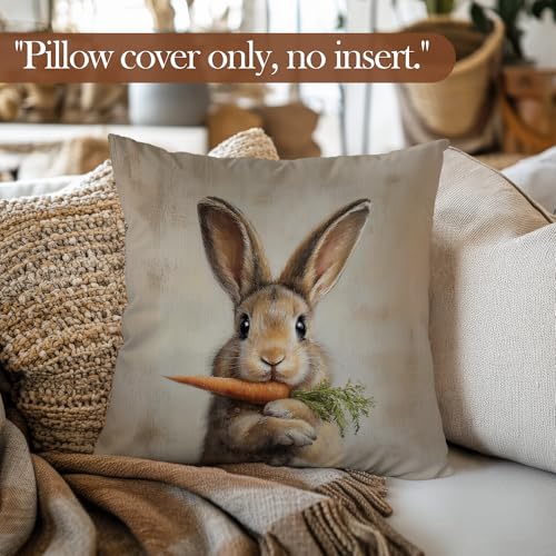 Easter Bunny Carrot Throw Pillow Cover 18x18 - Soft Flannelette Spring Decor