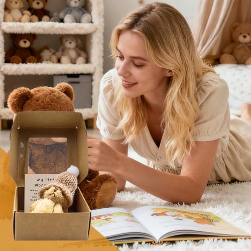 Mini Brown Worry Bear with Hat in Gift Box with Encouragement Card