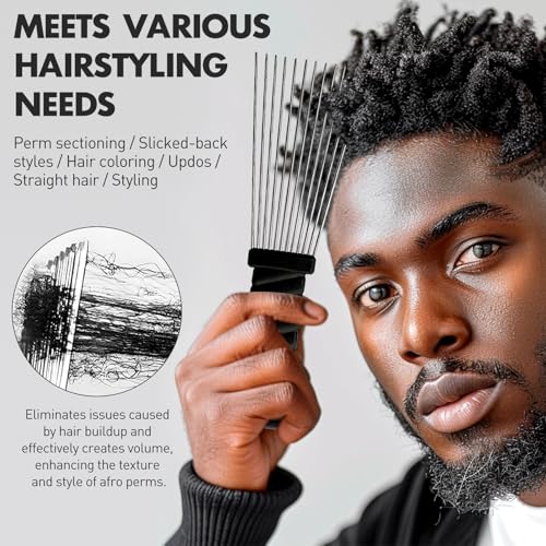 Metal Afro Comb Set - 2PCS Hair Pick with Black Fist Design