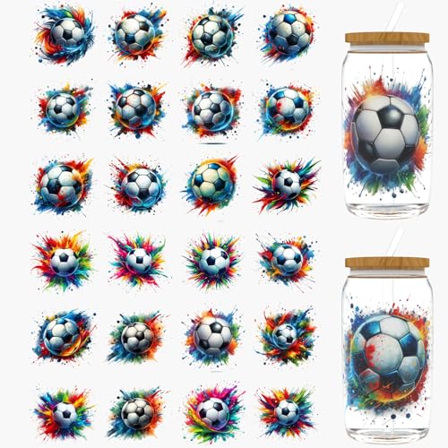 DORSBABY Football UV DTF Cup Wrap 24pcs for 16 oz Glass Tumblers