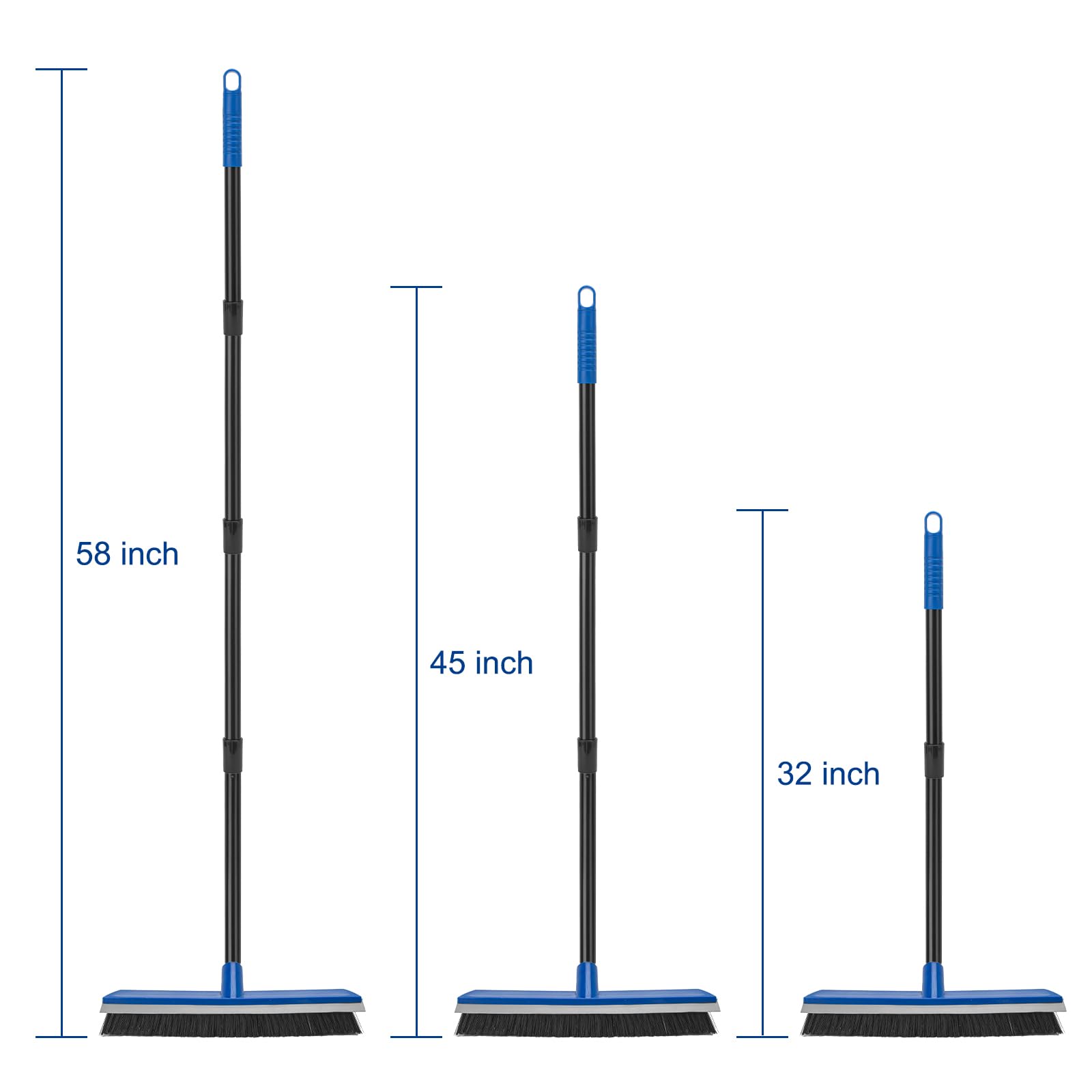 16 Inch 2-in-1 Squeegee Push Broom Outdoor Deck Brush 58" Long Handle for Patio Garage Warehouse Driveway Concrete Floor Cleaning Scrubbing(Blue)