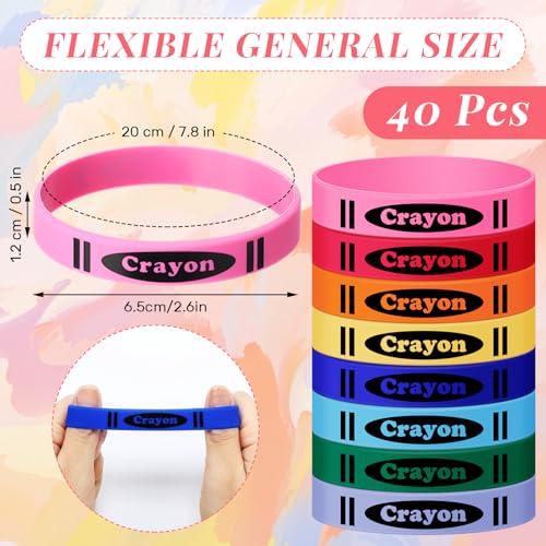 Yunlly 40 Pcs Crayon Style Silicone Bracelets for Kids