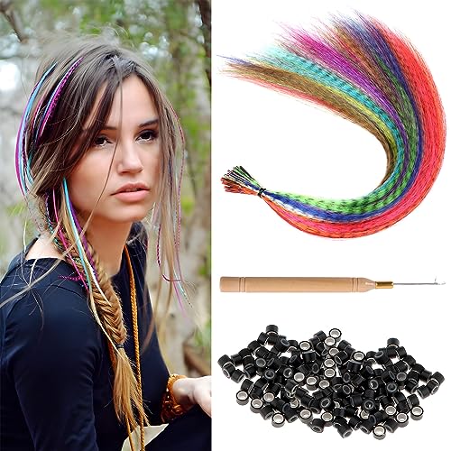 Kootinn Synthetic Hair Feather Extensions Kit with Beads and Crochet Hook
