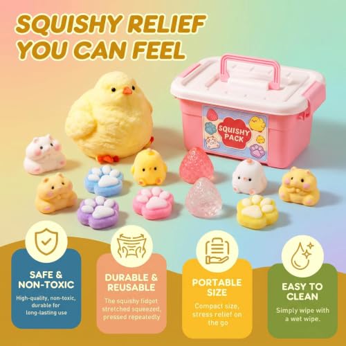 13-Pack Squishy Fidget Toy Set - Soft Silicone Stress Relief Toys for Kids