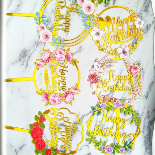 8-Piece Acrylic Flower Happy Birthday Cake Toppers Set