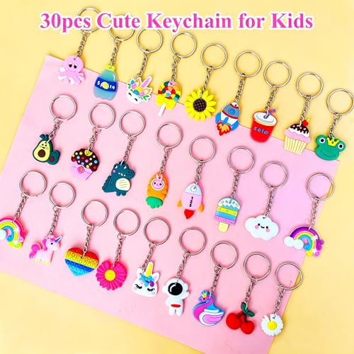 30pcs Cute PVC Keychain Bulk Set - Assorted Backpack Charms for Kids