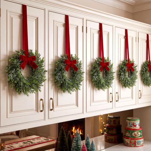 Mini Christmas Wreaths Set of 4 - 15 Inch Rustic Holiday Door Decor
