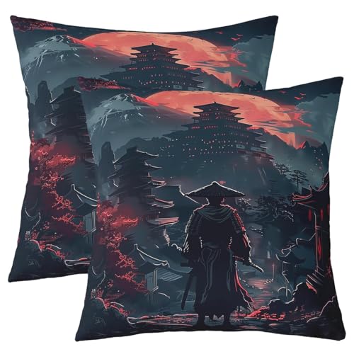 Jejeloiu Red Black Japanese Throw Pillow Covers Set of 2 16x16 Inches