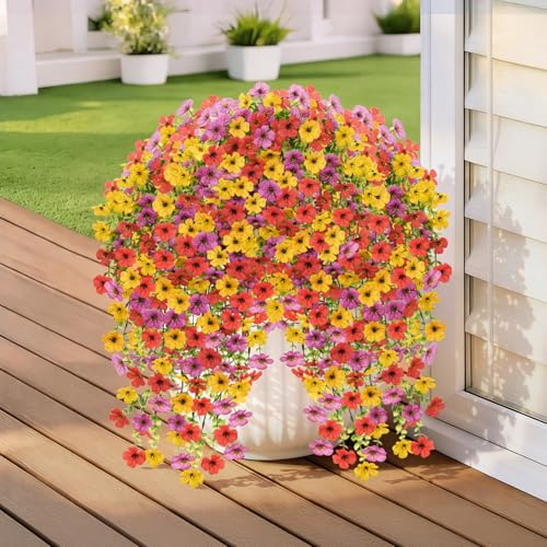 Artificial Flowers for Outdoors UV Resistant Hanging Flowers - Mix Color, 4 Pack
