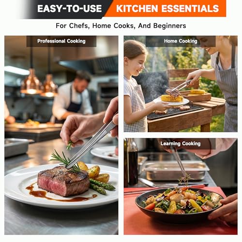 EZ COZY 12" Stainless Steel Kitchen Tweezers - Heat Resistant Tongs