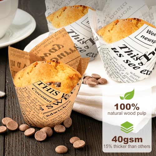 200pcs Newspaper Tulip Cupcake Liners for Baking - Elegant Muffin Wrappers