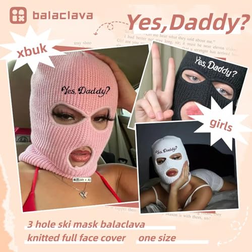 3 Hole Ski Mask, Winter Full Face Cover Knit Beanie for Women,Yes Daddy Balaclava