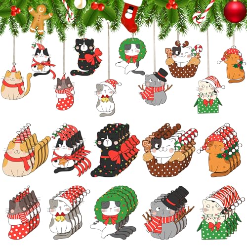 Cute 40 Pack Christmas Cat Ornaments Set Holiday Tree Decorations