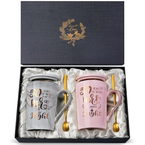 Pink & Grey 50th Wedding Anniversary Gift Set for Couples - Mr & Mrs Right Mug