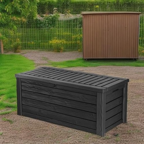 Keter Westwood 150 Gallon Resin Outdoor Storage Box - Ideal for Patio Furniture & Garden Tools | Dark Grey
