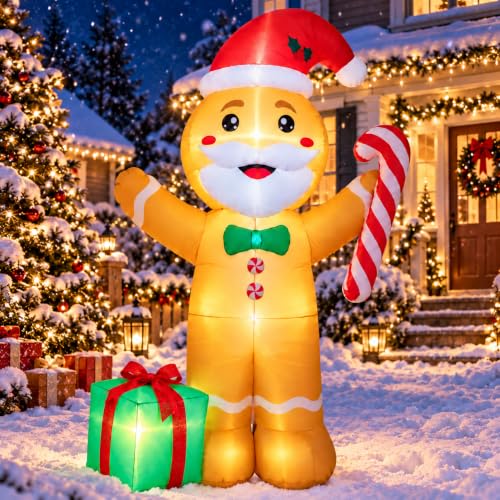 7FT Christmas Inflatable Gingerbread Man with LED Lights Yard Decor