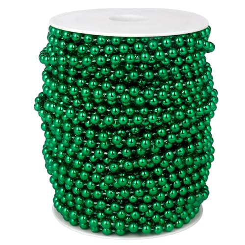 Green Beads Garland - Faux Pearl String 6mm, 98ft for DIY Crafts