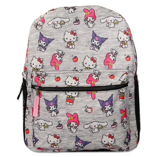Hello Kitty Backpack for Girls - 16' School Bag Set with Front Pocket, Stickers, Water Bottle