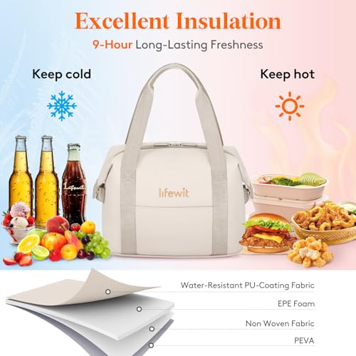 Lifewit Insulated Lunch Box - 6L Lightweight Soft Cooler Tote Bag, Cream