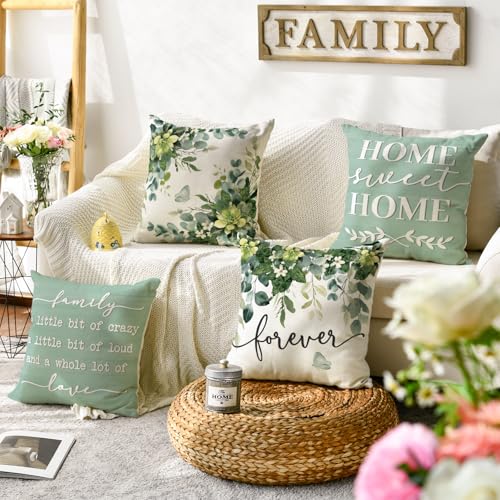 AVOIN colorlife 18x18 Inch Eucalyptus Leaves Throw Pillow Covers Set of 4 Seasonal Fall Decor