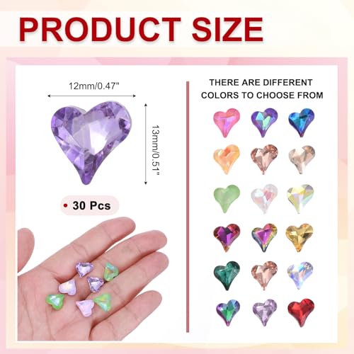 MECCANIXITY 30 Pcs 3D Heart Nail Charms 12x13mm Purple Crystal Rhinestones
