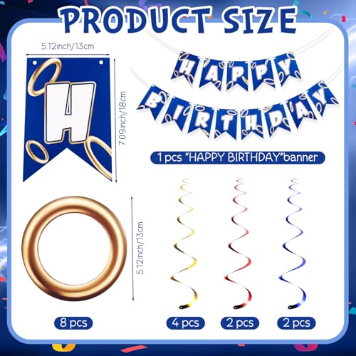 Blue Gold Birthday Banner with 8 Swirl Decorations | Cartoon Theme