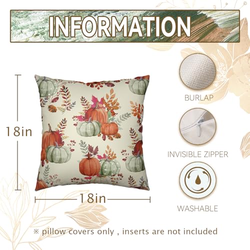 Autumn Pumpkin Pillow Covers Set of 2 - 18x18 Inch Decorative Cushions