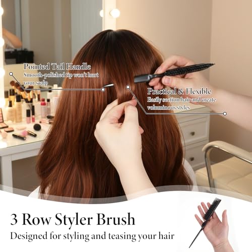 8-Piece 3-Row Rat Tail Hair Styling Comb Set for Detangling Curls
