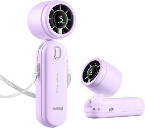 Diveblues Handheld Fan - 3-in-1 Mini Portable Turbo Fan with 12H Max Cooling | 4000mAh Battery & LED Display