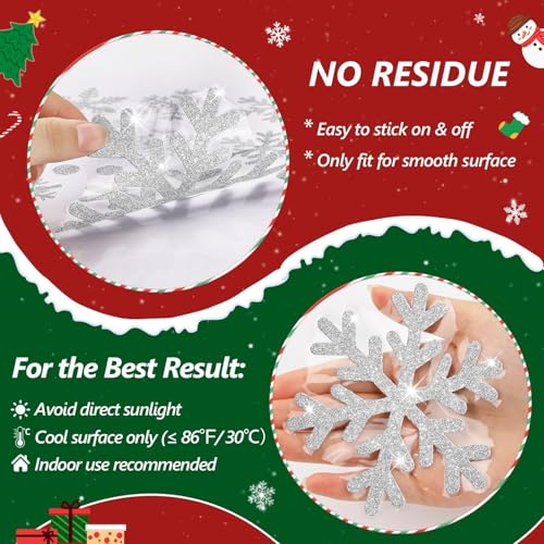 LUDILO 240Pcs Glitter Snowflake Window Clings - Static Christmas Decals