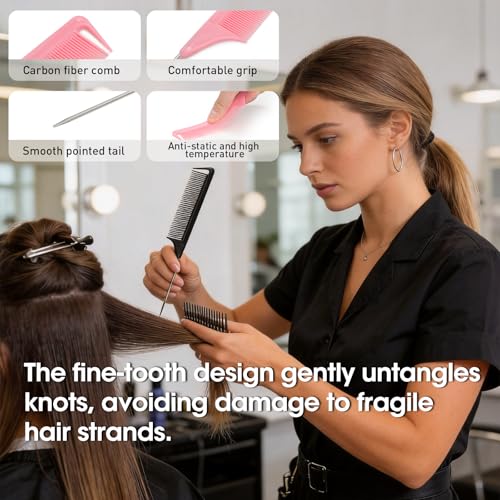 Rat Tail Combs Set 3Pcs Steel Pin Teasing & Parting Combs