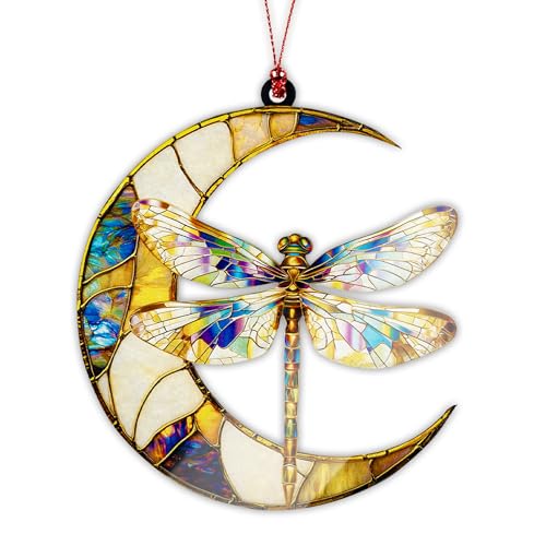 Dragonfly Moon Ornament - Elegant Suncatcher Gift for Women
