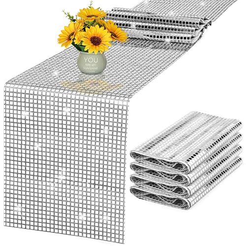 Aneco Silver Disco Party Table Runner 11x108 Inch Glitter Foil Decor