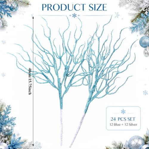 Blue Coastal Christmas Picks Set of 24 - Beachy Holiday Decor