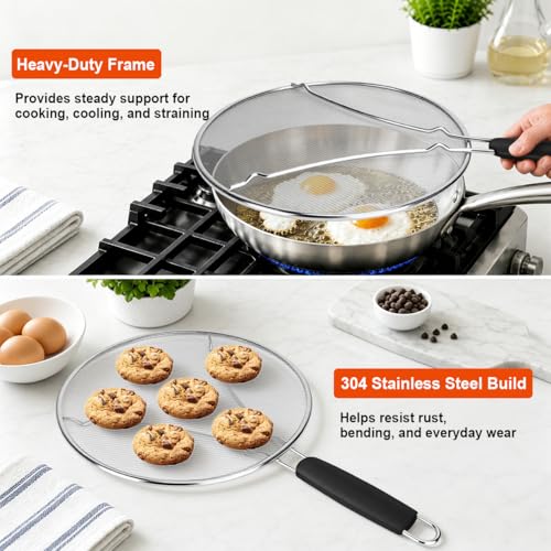 HOMEAVA 13-Inch Stainless Steel Splatter Screen - Black Handle Grease Guard