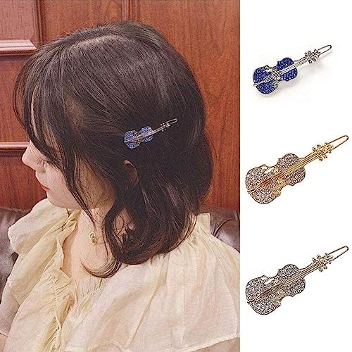 Crystal Rhinestone Violin Hair Barrette - Elegant Musical Hair Clip