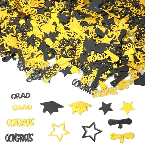 Graduation Confetti Decorations - 2500pcs Black Gold Glitter 2026