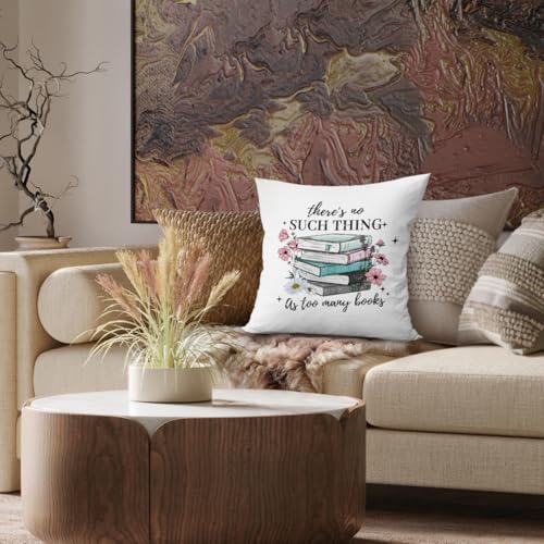 Book Lovers Floral Pillow Cover, 18x18 Inch Decorative Cushion