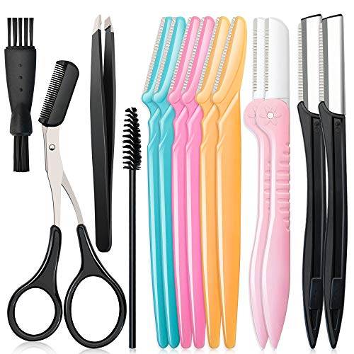 Spaidoon 14-in-1 Eyebrow Razor Kit & Dermaplane Face Shavers with Tweezers