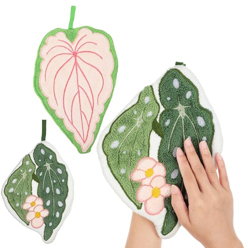 Adorable 2-Piece Coral Fleece Hand Towel Set - Monstera & Flower Design