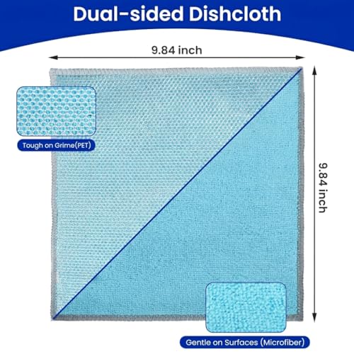 10 Pack Reusable Microfiber Dishcloths 9.84" x 9.84" - Non-Scratch, Odor-Free Kitchen Cleaning Rags