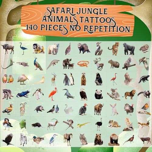 Fancy Land Jungle Animal Temporary Tattoos - 140 Safari Stickers for Party Favors