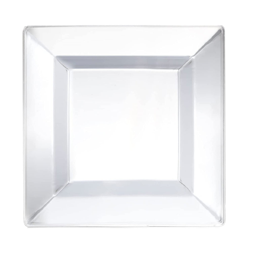 Party Essentials Party Supplies Disposable Classic Square Plastic Plates For Wedding/All Occasions, 8", 70-Count, Clear