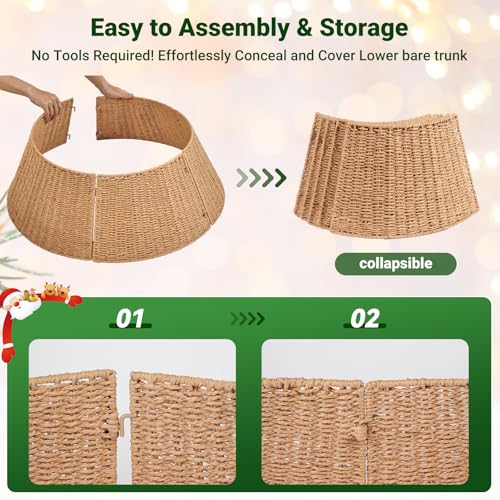28 Inch Christmas Tree Collar Woven Paper Rope Tree Skirt - Natural