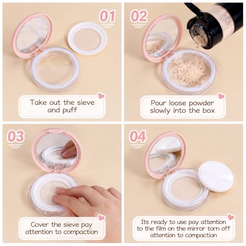 Aiyorse 2-Pack Refillable Loose Powder Container with Puff and Mirror