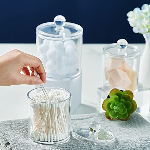SheeChung Acrylic Qtip Holder Set with Labels - 2 Pack Shatterproof Canisters for Cotton Swabs & Balls