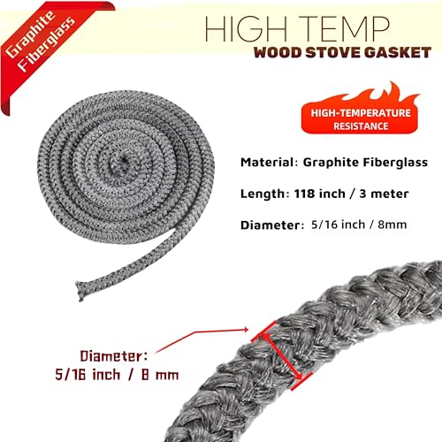 Arrccholiy 5/16 x 118 Inches High-Temperature Graphite Fiberglass Stove Gasket Replacement